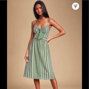 Lulu’s Lush World Wonder Green Striped Tie Front Midi Dress New With Tags XL